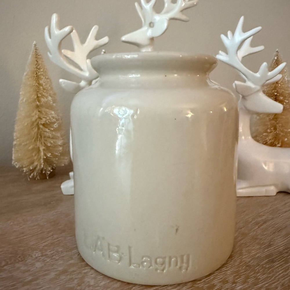 1940's French Mustard Stoneware Crock LAB Lagny